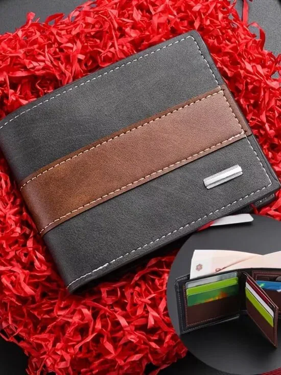 Menโs Bifold Wallet Black Brown Stripe Slim RFID Card Holder - Picture 7 of 8